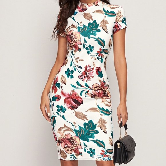 Betty Floral Print Mock Neck Sleeveless Maxi Bodycon Dress main image 0